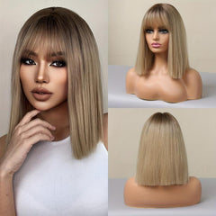35 56 Cm Bob Straight Hair Wigs With Bangs Synthetic Hair Replacement Wigs