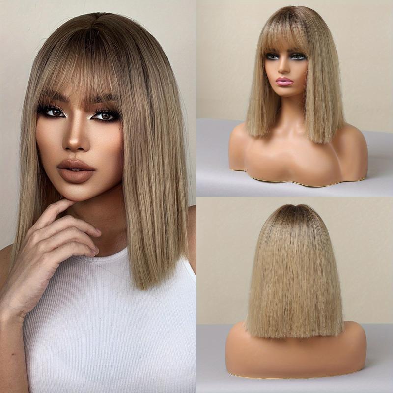 35 56 Cm Bob Straight Hair Wigs With Bangs Synthetic Hair Replacement Wigs
