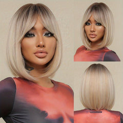 30 48 Cm Short Bob Wigs With Bangs Synthetic Fiber Hair Replacement