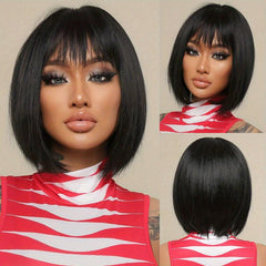 30 48 Cm Short Bob Wigs With Bangs Synthetic Fiber Hair Replacement