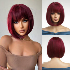 30 48 Cm Short Bob Wigs With Bangs Synthetic Fiber Hair Replacement