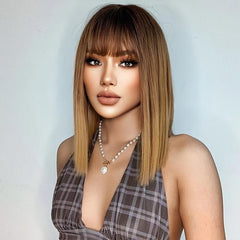 20 Inch Brown Long Straight Synthetic Wig For Ladies