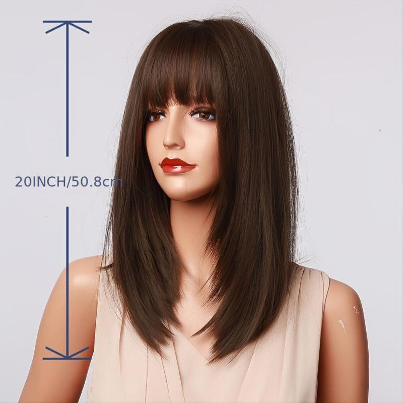 20 Inch Brown Long Straight Synthetic Wig For Ladies