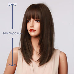 20 Inch Brown Long Straight Synthetic Wig For Ladies