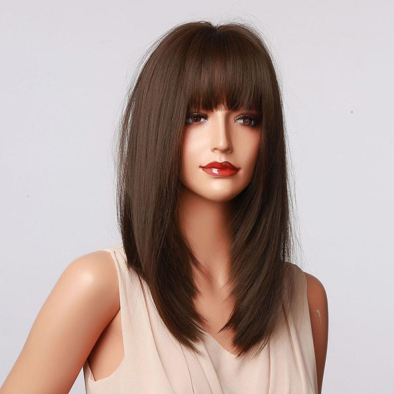 20 Inch Brown Long Straight Synthetic Wig For Ladies