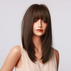 20 Inch Brown Long Straight Synthetic Wig For Ladies