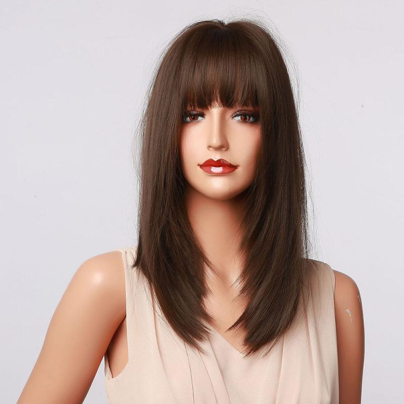20 Inch Brown Long Straight Synthetic Wig For Ladies