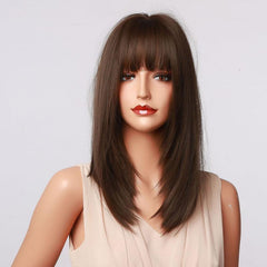 20 Inch Brown Long Straight Synthetic Wig For Ladies