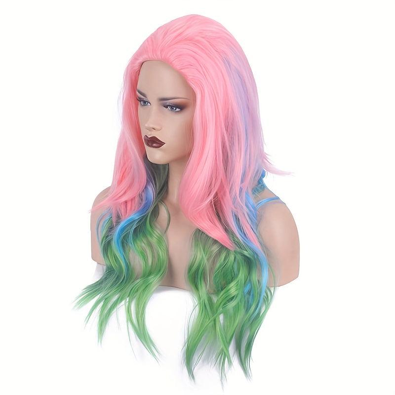 Rainbow Layered Long Curly Wig Synthetic Wig Anime Cosplay Wig For Halloween