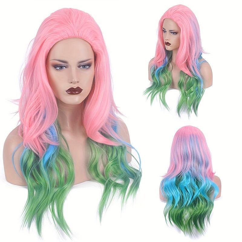 Rainbow Layered Long Curly Wig Synthetic Wig Anime Cosplay Wig For Halloween