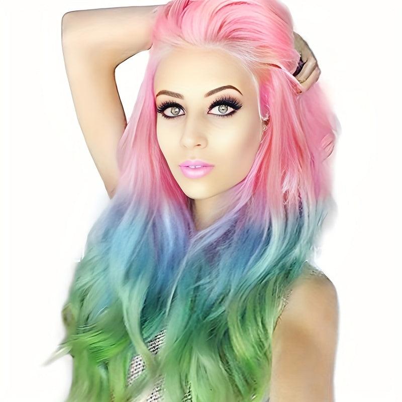 Rainbow Layered Long Curly Wig Synthetic Wig Anime Cosplay Wig For Halloween