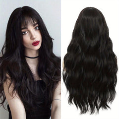 Green Long Wavy Wig with Bangs for Women