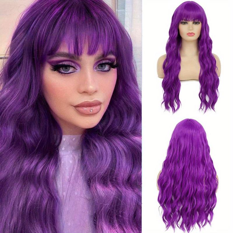 Green Long Wavy Wig with Bangs for Women