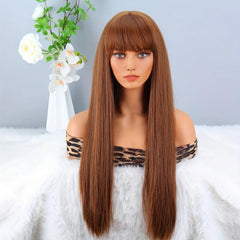 66 cm Orange Straight Hair Wig with Bangs for Party Halloween Use