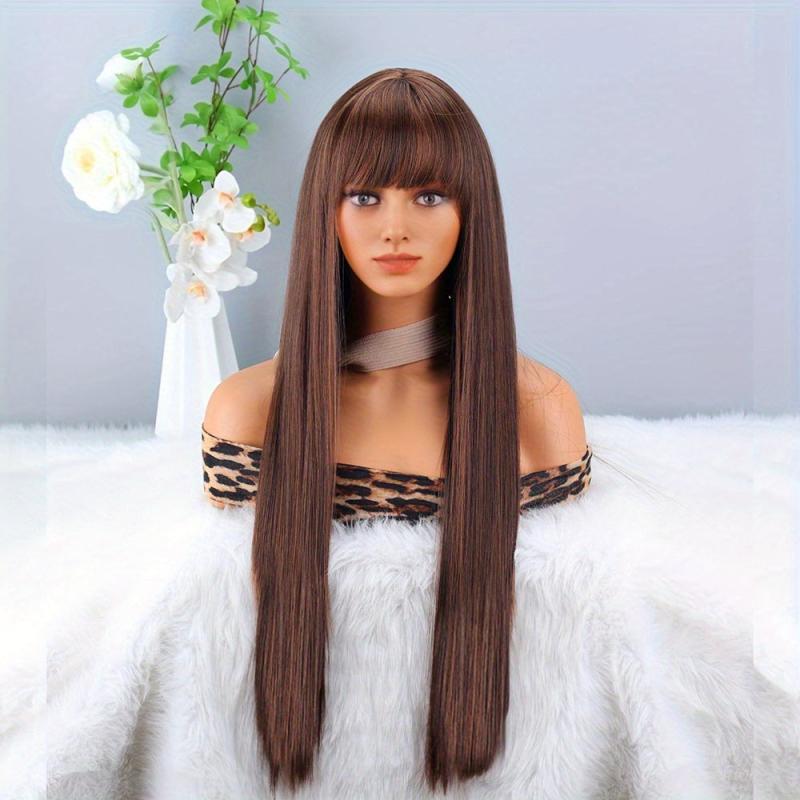 66 cm Orange Straight Hair Wig with Bangs for Party Halloween Use