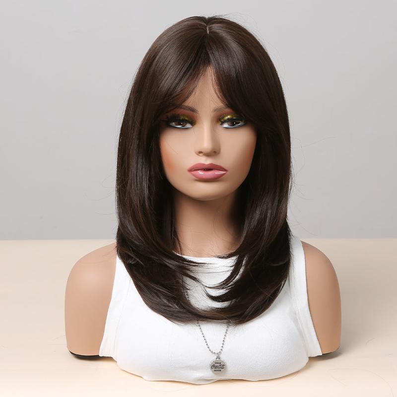 55 88 Cm Long Brown Straight Hair Wigs For Women Synthetic Hair Replacement Wigs