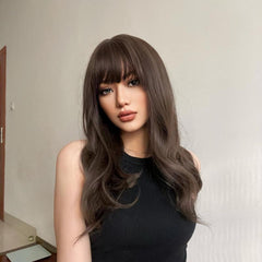 Ombre Brown Bob Wig With Bangs 20 Inch Wavy Synthetic Wig