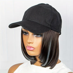 32cm Short BOB Wig Cap with Baseball Cap for Women Girls