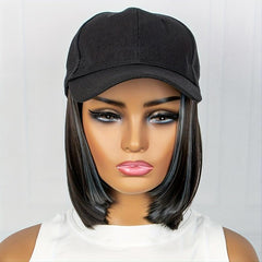 32cm Short BOB Wig Cap with Baseball Cap for Women Girls