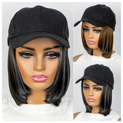 32cm Short BOB Wig Cap with Baseball Cap for Women Girls