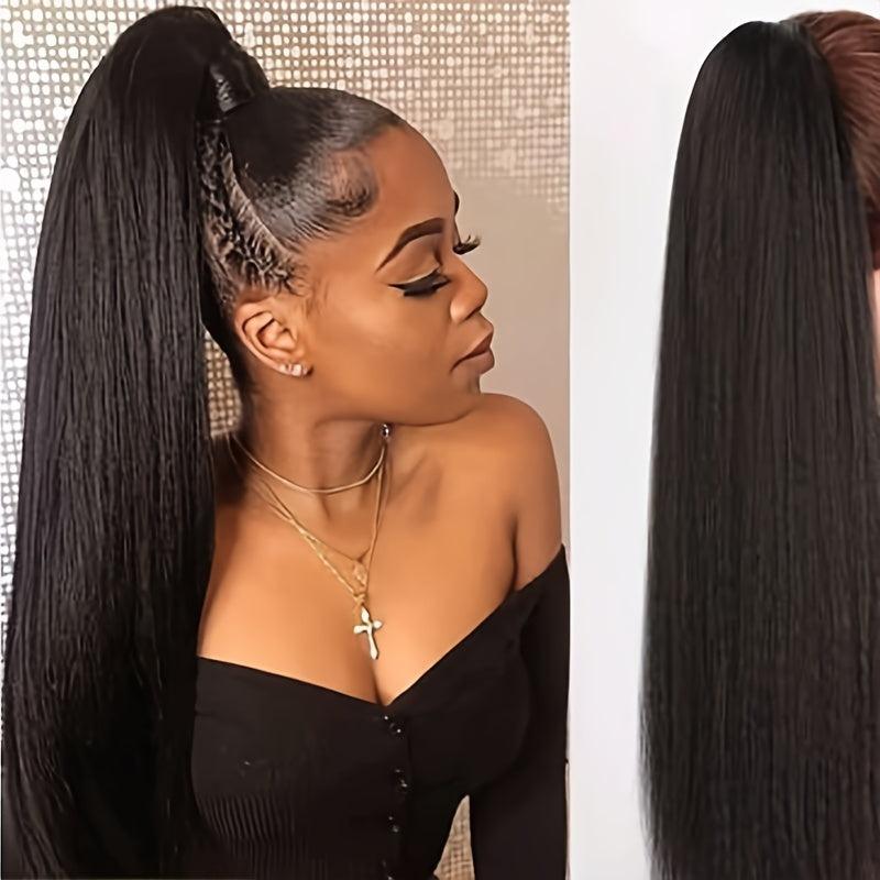 Long Curly Straight Drawstring Ponytail For Women