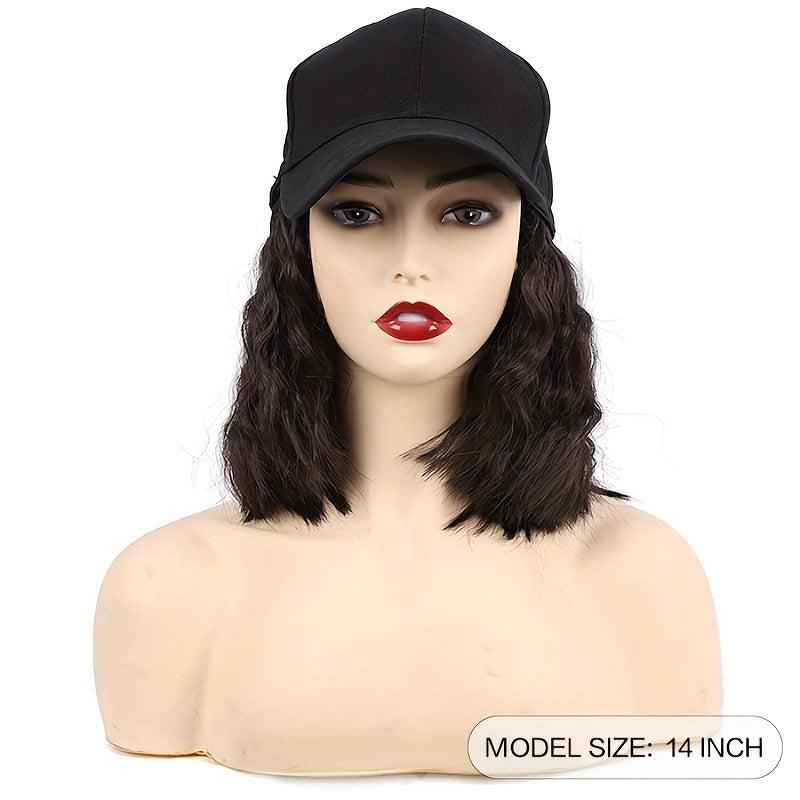 Short Water Wave Hair Wig With Baseball Cap 35-56cm