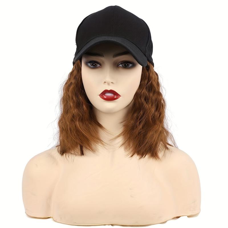 Short Water Wave Hair Wig With Baseball Cap 35-56cm