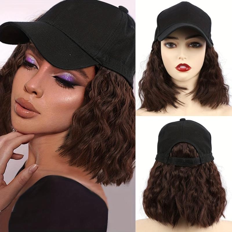 Short Water Wave Hair Wig With Baseball Cap 35-56cm