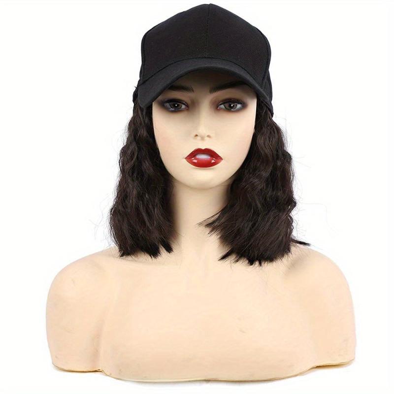 Short Water Wave Hair Wig With Baseball Cap 35-56cm
