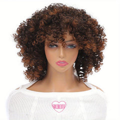 Short Afro Curly Wigs With Bangs Synthetic Hair for Halloween Cosplay Daily Wear