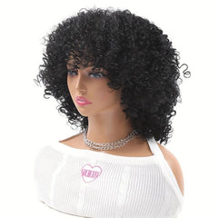 Short Afro Curly Wigs With Bangs Synthetic Hair for Halloween Cosplay Daily Wear