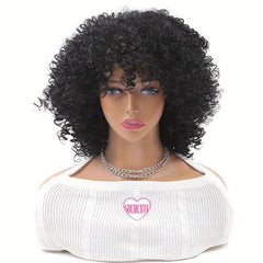 Short Afro Curly Wigs With Bangs Synthetic Hair for Halloween Cosplay Daily Wear