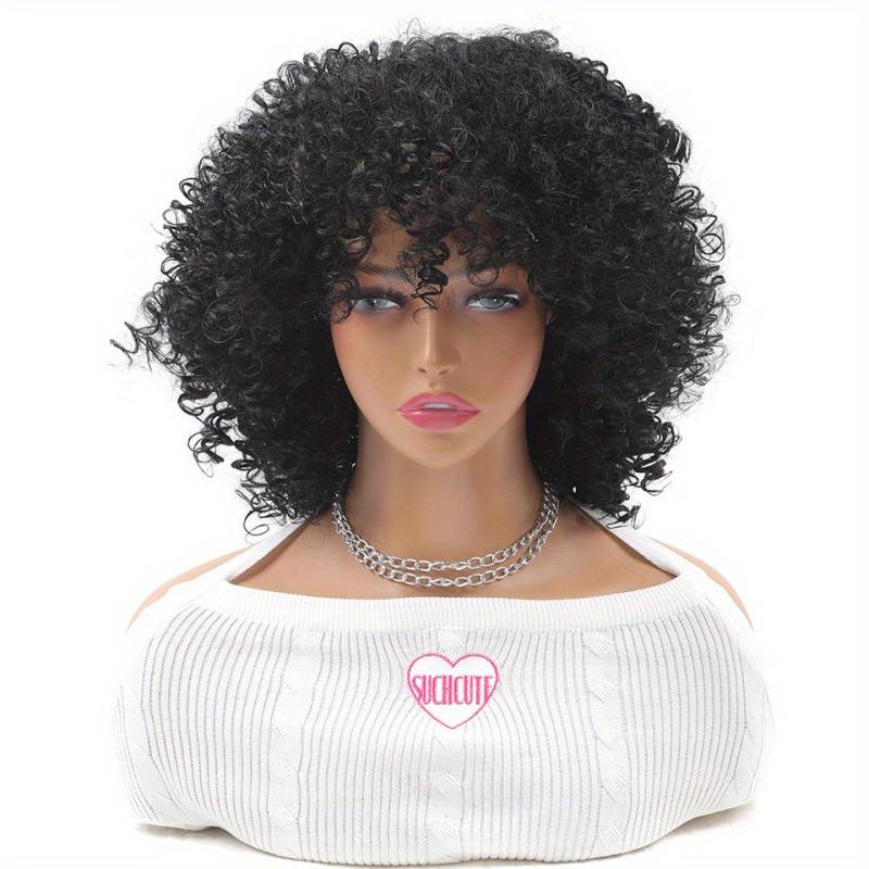Short Afro Curly Wigs With Bangs Synthetic Hair for Halloween Cosplay Daily Wear