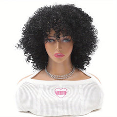 Short Afro Curly Wigs With Bangs Synthetic Hair for Halloween Cosplay Daily Wear