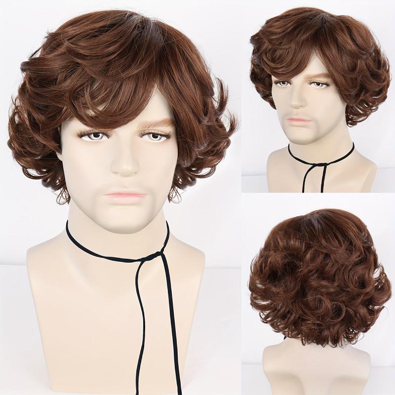25 4 Cm Colorful Short Curly Hair Wigs For Men Cosplay Synthetic Fiber Wigs