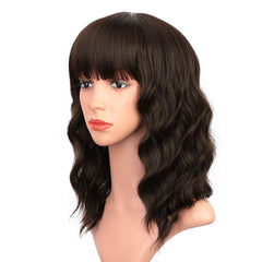 Purple Pink Short Bob Wig with Bangs Curly Wavy Synthetic Shoulder Length