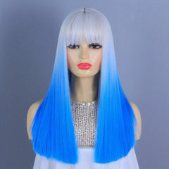 Ombre Pink Straight Hair Wigs With Bangs For Women