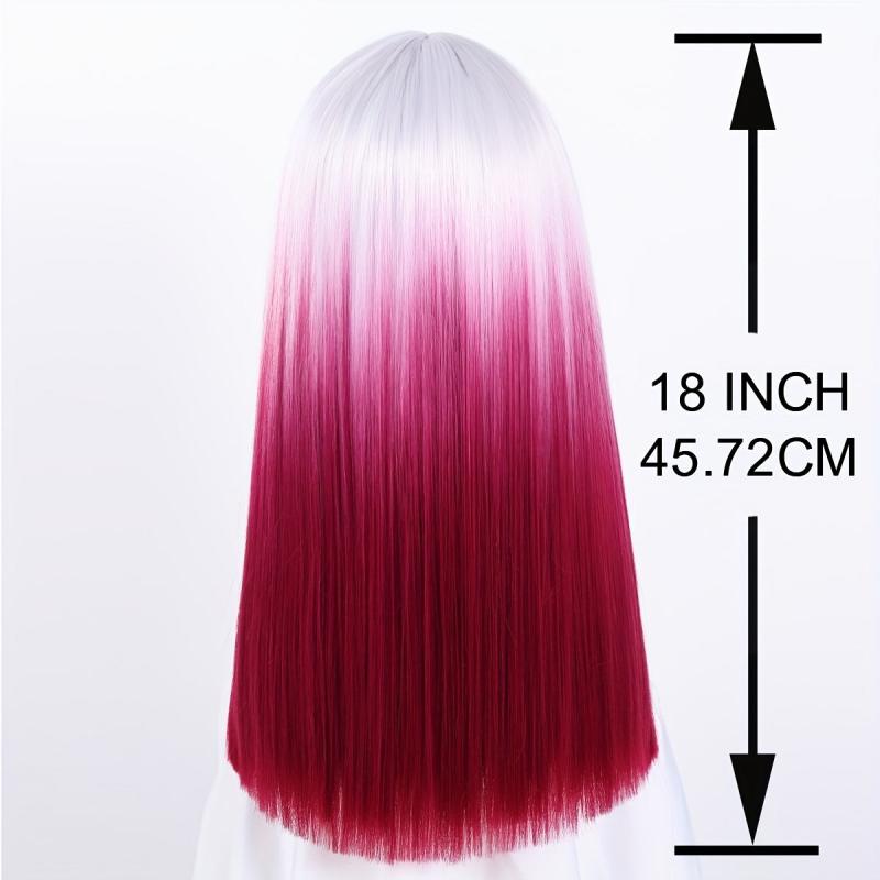 Ombre Pink Straight Hair Wigs With Bangs For Women