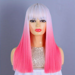 Ombre Pink Straight Hair Wigs With Bangs For Women