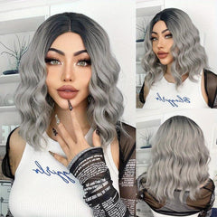 Gray Short Bob Synthetic Water Wave Wig