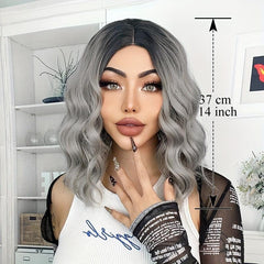 Gray Short Bob Synthetic Water Wave Wig