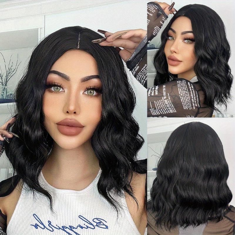 Gray Short Bob Synthetic Water Wave Wig