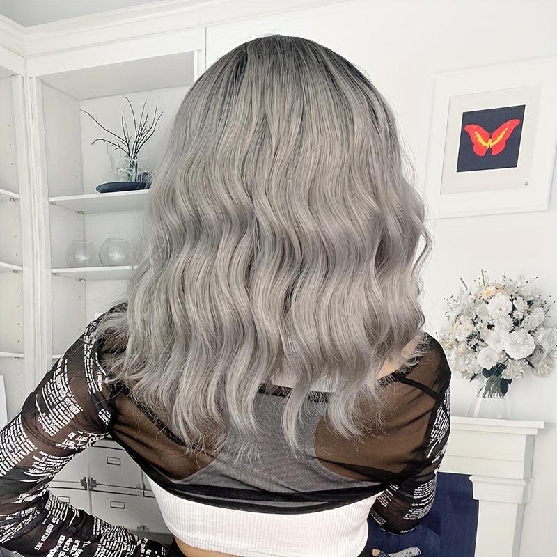 Gray Short Bob Synthetic Water Wave Wig