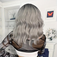 Gray Short Bob Synthetic Water Wave Wig
