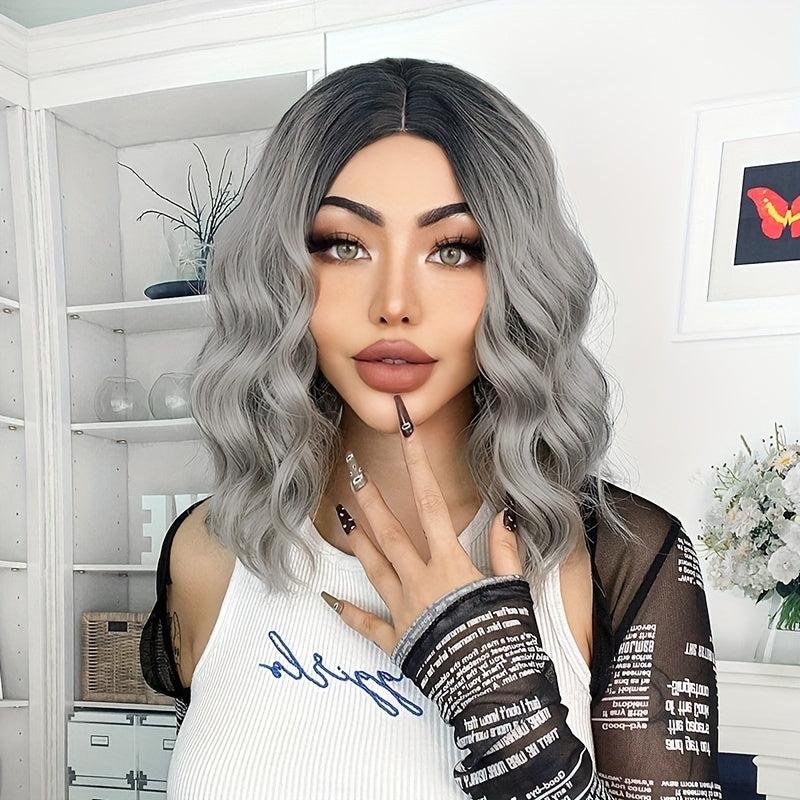 Gray Short Bob Synthetic Water Wave Wig