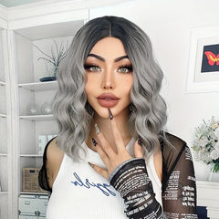 Gray Short Bob Synthetic Water Wave Wig