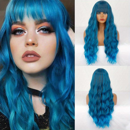 Long Curly Wavy Wigs With Bangs Synthetic Rose Net Wigs