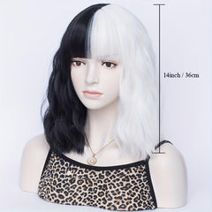 Two Tone Short Curly Wig with Bangs - Shoulder Length Synthetic Split Wig