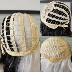 Two Tone Short Curly Wig with Bangs - Shoulder Length Synthetic Split Wig