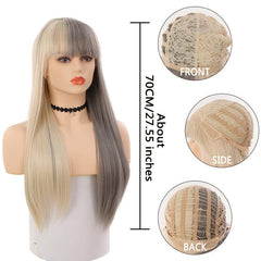 Long Straight Double Hair Wigs With Bangs Multicolor